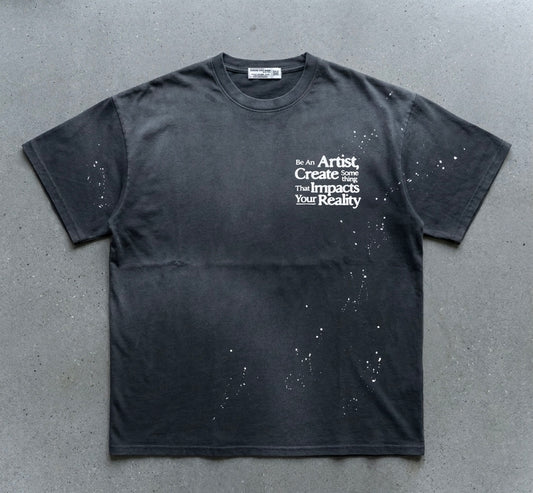 Be an Artist Splatter Sun Fade Raw Edge Heavyweight T-shirt