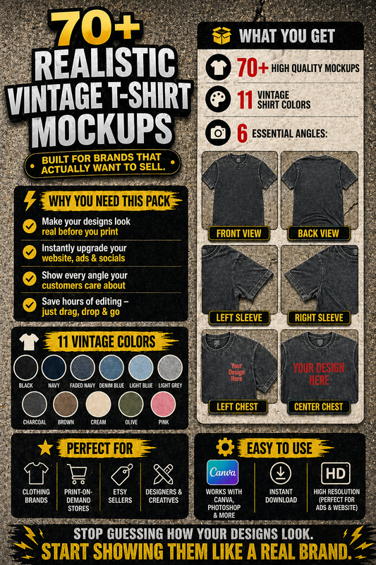 70+ Realistic Vintage T-shirts Mockup Pack