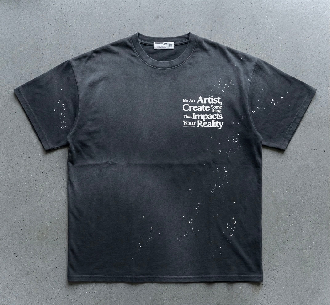 Be an Artist Splatter Sun Fade Raw Edge Heavyweight T-shirt