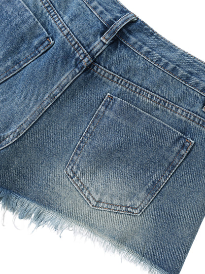 Women's Vintage Wash Raw Hem Distressed Denim Shorts