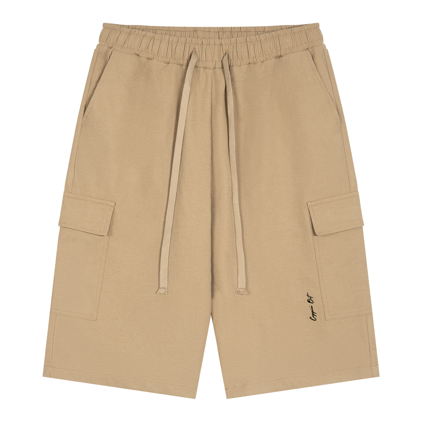 Khaki Unisex Drawstring Cargo Shorts
