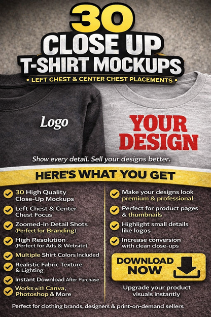 30 Left Chest & Center Chest T-shirts Mockup Pack