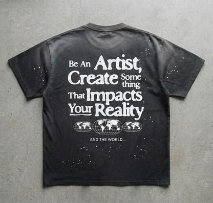Be an Artist Splatter Sun Fade Raw Edge Heavyweight T-shirt