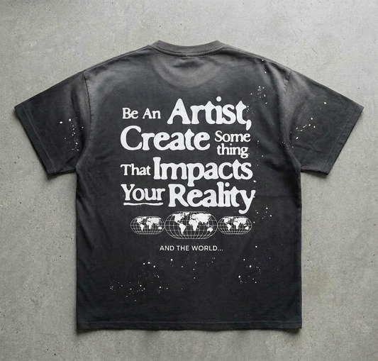 Be an Artist Splatter Sun Fade Raw Edge Heavyweight T-shirt
