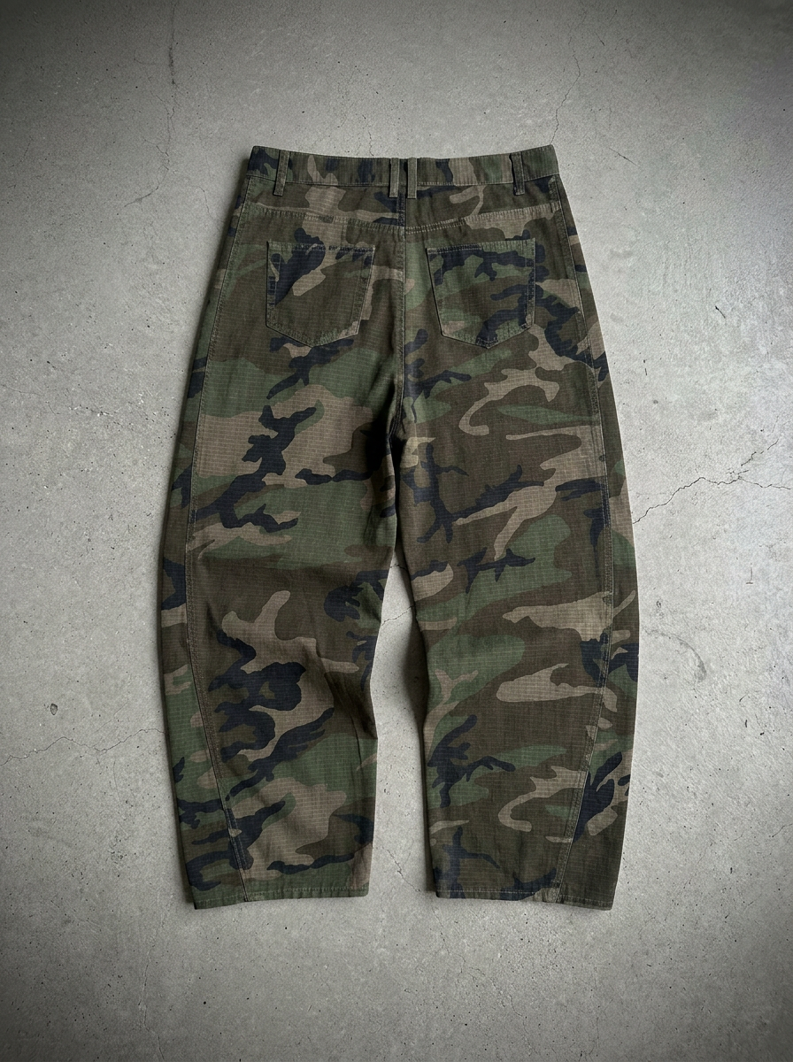 Men’s Green Camo Barrel Leg Pants