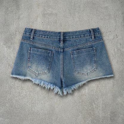 Women's Vintage Wash Raw Hem Distressed Denim Shorts