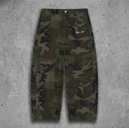 Men’s Green Camo Barrel Leg Pants