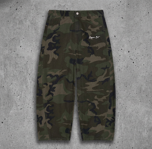Men’s Green Camo Barrel Leg Pants