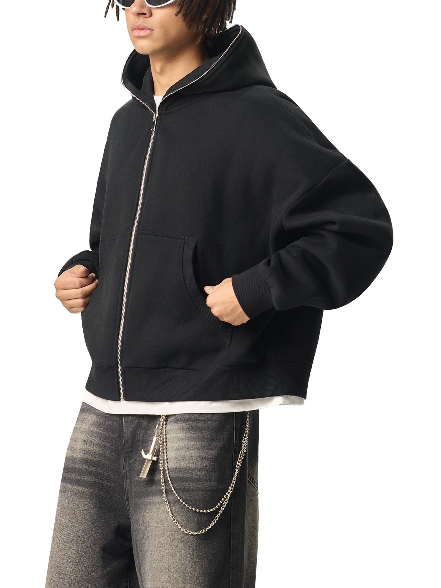 Blank Fleeced Heavyweight Full-Zip Boxy Hoodie