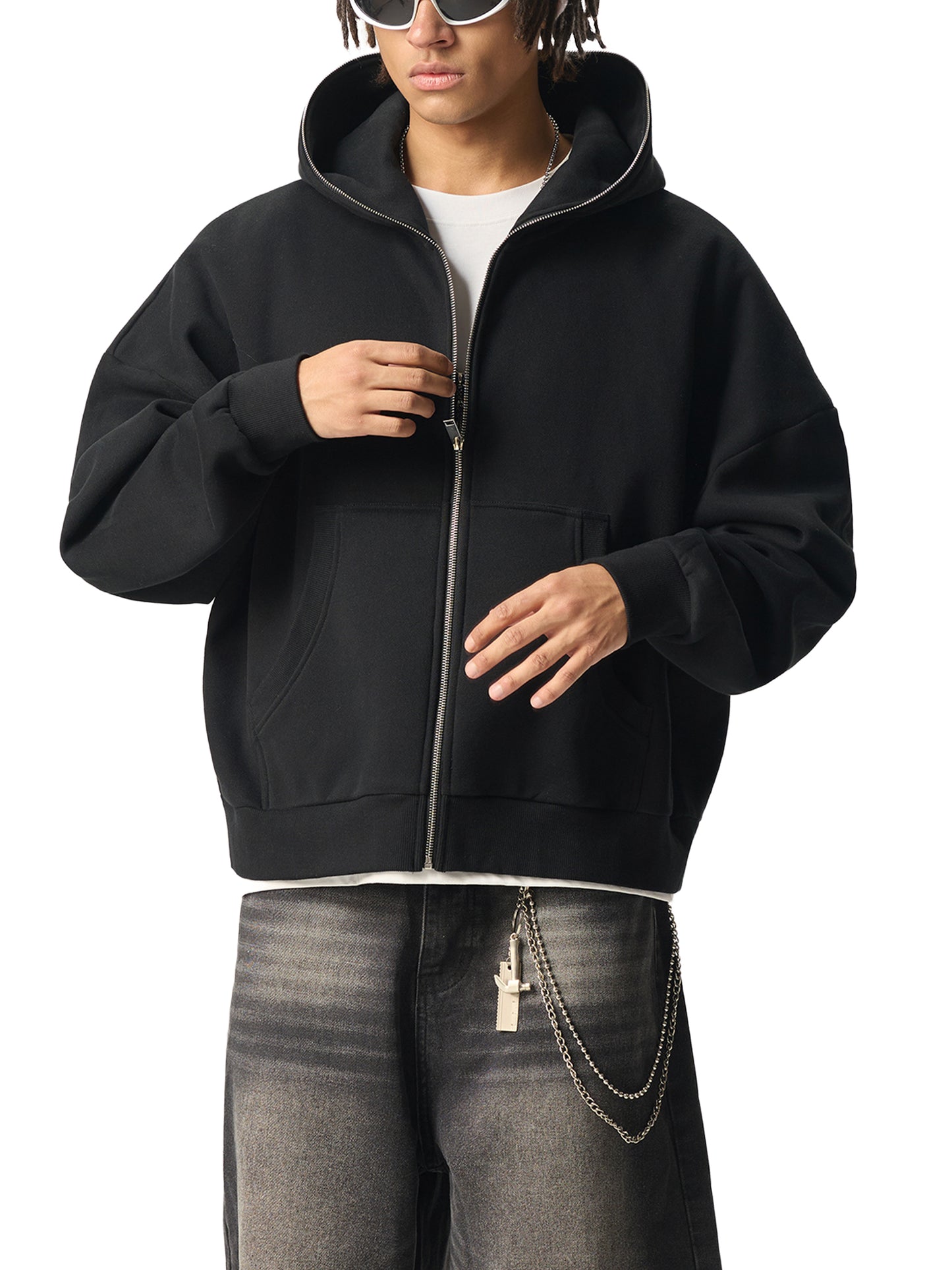 Blank Fleeced Heavyweight Full-Zip Boxy Hoodie